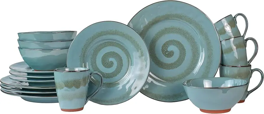 Peralatan makan biru dengan spiral