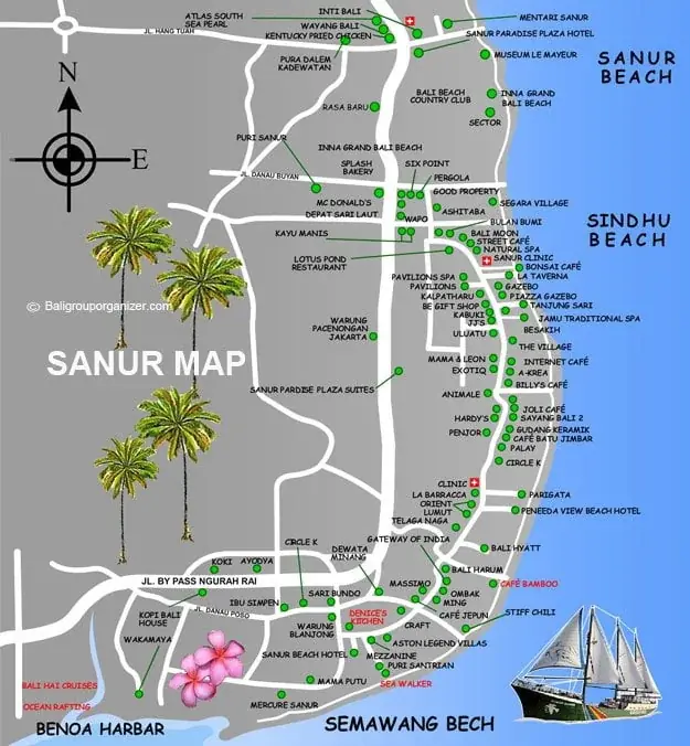 Peta Sanur dengan lokasi wisata