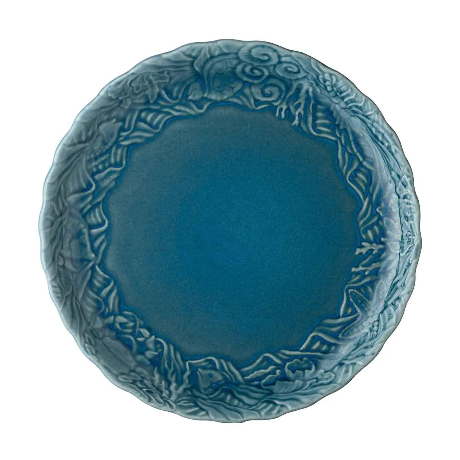 Piring keramik biru berukir