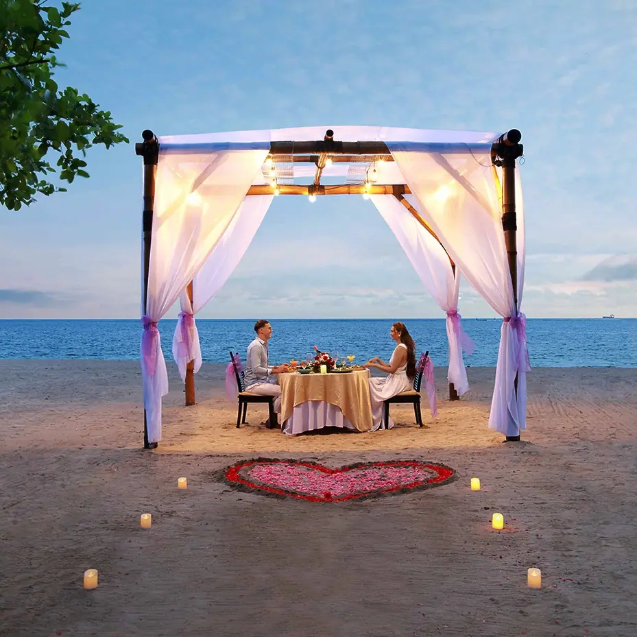 Pasangan romantis makan malam di pantai